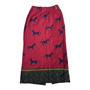 Vtg Bushwacker USA Red Blue Brushed Cotton Long Maxi Equestrian Horses Skirt 8